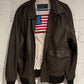 Vintage Leather Motorcycle Jacket with American Flag on the Liner