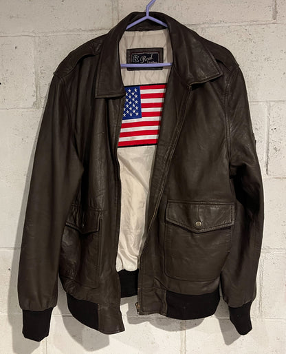 Vintage Leather Motorcycle Jacket with American Flag on the Liner