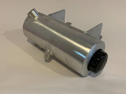 MotoXcycle MXC 5" Round Aluminum Oil Tank with Spin On Filter Compartment and Battery Box for Harley-Davidson Softail 1999 and under.