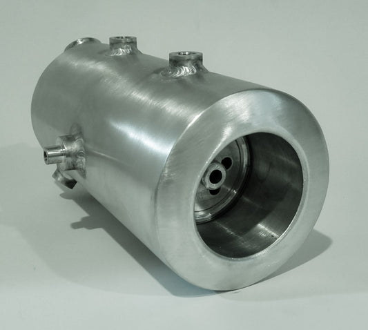 5 Inch round side fill oil tank with spin on filter compartment.